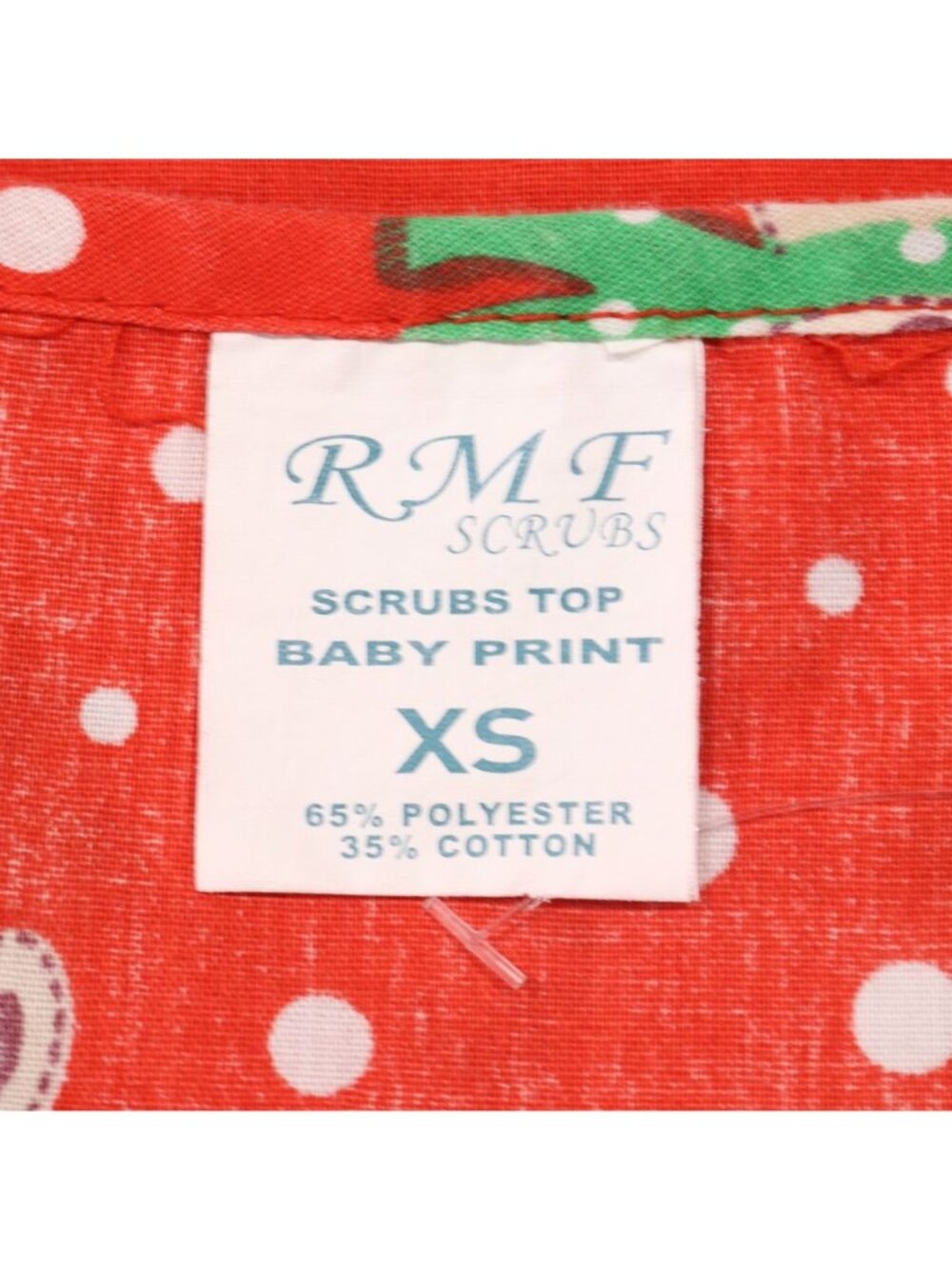 Scrub Top Womens XS Red Polka Dot Christmas Reindeer Medical Uniform Shirt VTG - Picture 8 of 9
